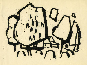 
      		Senoseč pod kaštany, linoryt, 1985      	